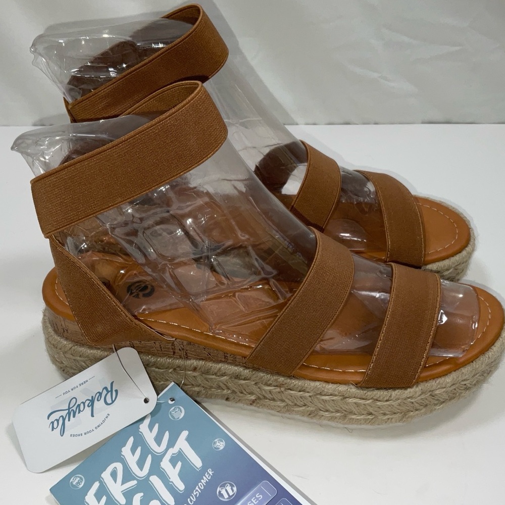 NIB Women’s Rekalya Espadrille Wedge Platform Sandals‎ Elastic Straps Beige 8 - Picture 6 of 9